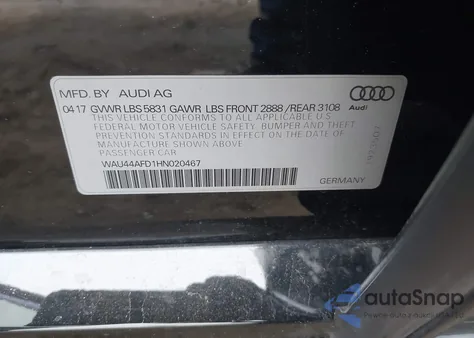 2017 Audi A8 L 3.0T z USA, uszkodzony, nr VIN WAU44AFD1HN020467